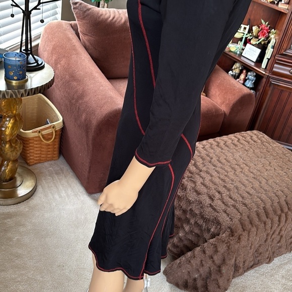 David Meister Black A-Line Shift Dress w/ Red Accent Stitching Boat Neck Office - Picture 6 of 16
